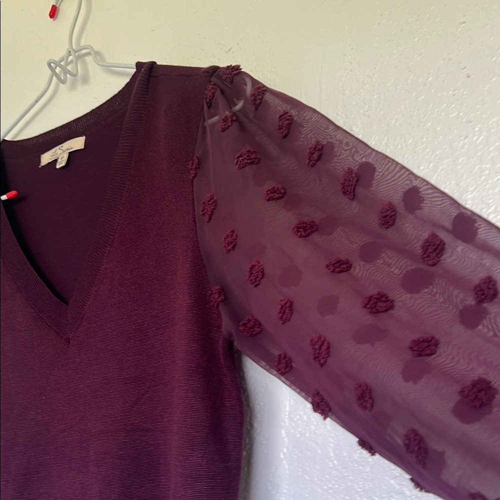 Les Serein  burgundy V-Neck women’s long   pullover  long sleeve Sz S/P - Picture 7 of 9